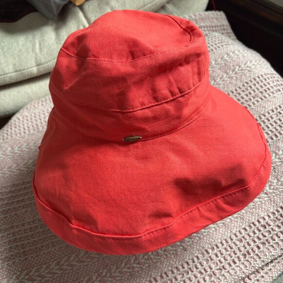 Scala Lanikai coral cotton canvas sun hat spf 50 summer vacay beach pool - Picture 6 of 7